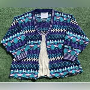 Painted Oyster Up Cycled Colorful Pattern One Of A Kind Sweater Women’s SZ Large